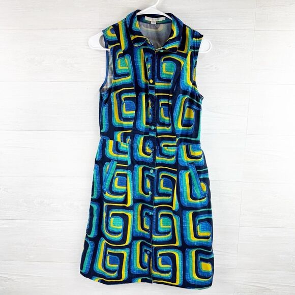 Boden Iris Geometric Sleeveless Button Front Midi Dress - Picture 3 of 7